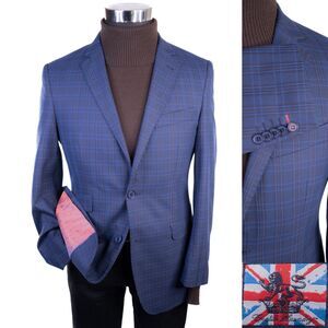 ENGLISH LAUNDRY Sport Coat Suit Jacket Blazer Sz 36R Windowpane Plain Blue EUC